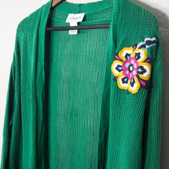 Peck & Peck Womens Green Embroidered Open Knit Cardigan L Cottagecore - Picture 3 of 8